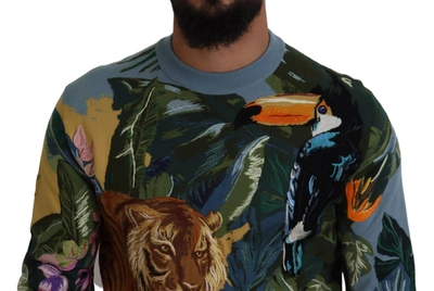 Dolce & Gabbana Jungle Wool Silk Pullover Logo Sweater In Multicolor