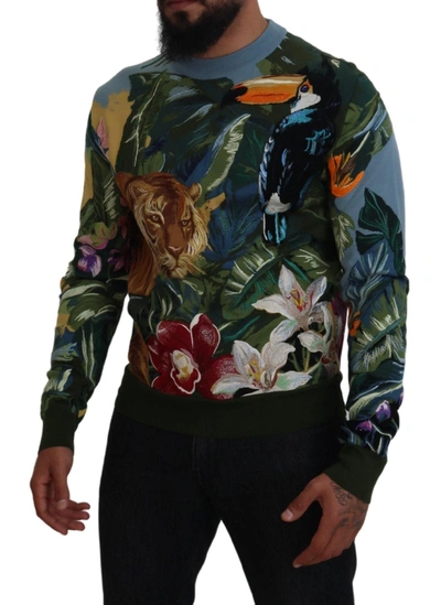 Shop Dolce & Gabbana Jungle Embroidered Wool Silk Men's Sweater In Multicolor