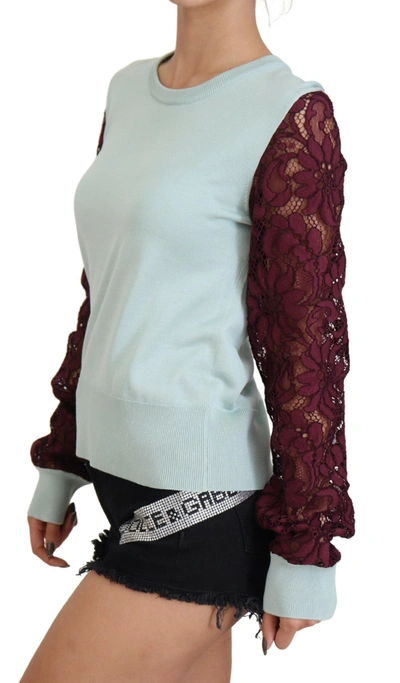 Dolce & Gabbana Multicolor Lace Round Neck Pullover Sweater In Multicolor