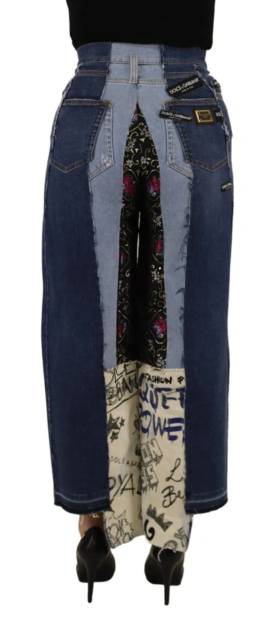 Shop Dolce & Gabbana Multicolor Patchwork Dg Fashion Wide Leg Denim Women's Pant