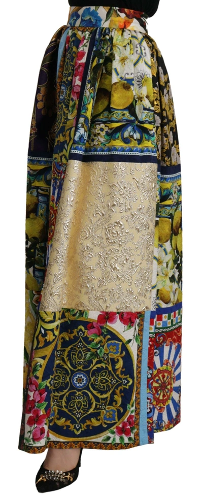 Shop Dolce & Gabbana High Waist Maxi Skirt With Sicilian Women's Patterns In Multicolor