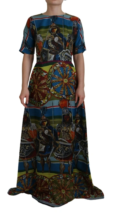 Shop Dolce & Gabbana Sicilian Elegance Long Silk Women's Dress In Multicolor