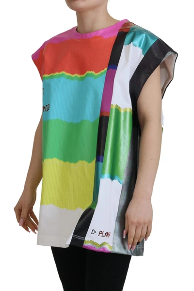 Dolce & Gabbana Multicolor Tv Glitch Print Blouse Casual Top In Multicolor