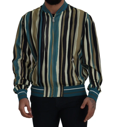 Shop Dolce & Gabbana Multicolor Full Zip Silk Blend Men's Jacket