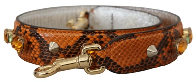 Shop Dolce & Gabbana Chic Orange Leather Bag Strap With Gold-tone Women's Clasps