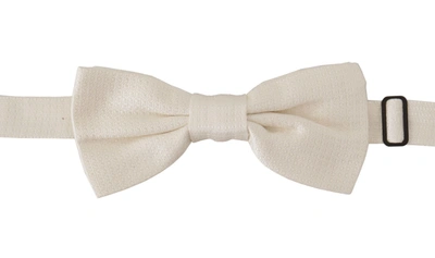 Shop Dolce & Gabbana Elegant Off White Silk Bow Men's Tie
