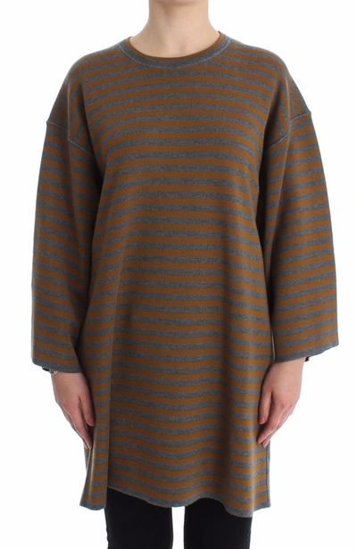 Dolce & Gabbana Oversized Gray Yellow Striped Sweater Top In Gray