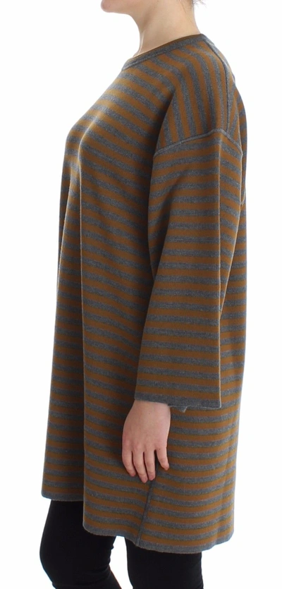 Dolce & Gabbana Oversized Gray Yellow Striped Sweater Top In Gray