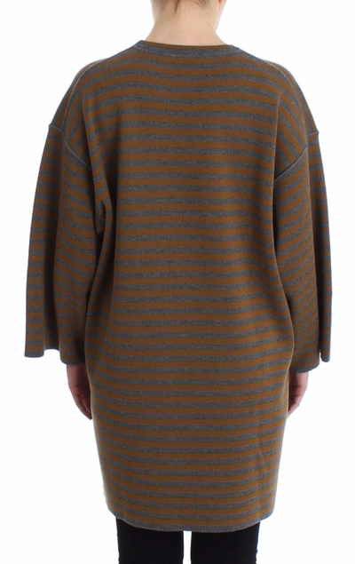Dolce & Gabbana Oversized Gray Yellow Striped Sweater Top In Gray