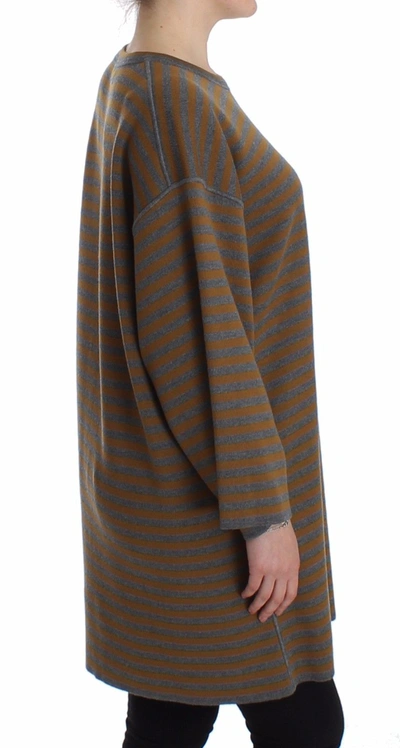 Dolce & Gabbana Oversized Gray Yellow Striped Sweater Top In Gray