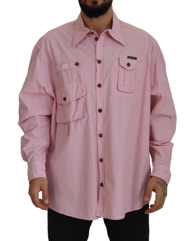 Shop Dolce & Gabbana Elegant Pink Casual Cotton Men's Shirt