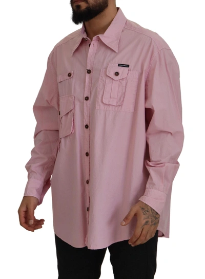 Shop Dolce & Gabbana Elegant Pink Casual Cotton Men's Shirt