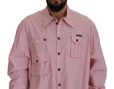 Shop Dolce & Gabbana Elegant Pink Casual Cotton Men's Shirt