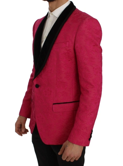 Dolce & Gabbana Pink Floral Brocade Slim Blazer Jacket In Pink
