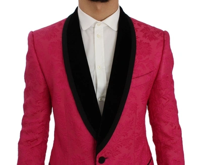 Dolce & Gabbana Pink Floral Brocade Slim Blazer Jacket In Pink