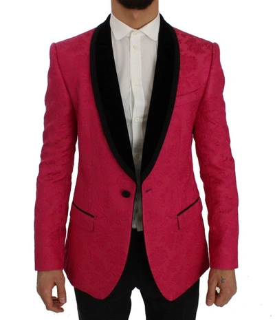 Dolce & Gabbana Pink Floral Brocade Slim Blazer Jacket In Pink