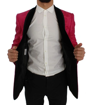 Dolce & Gabbana Pink Floral Brocade Slim Blazer Jacket In Pink