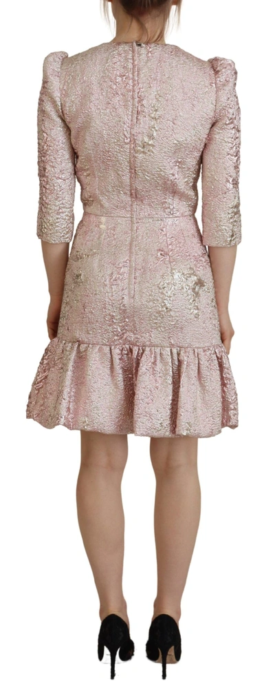 Dolce & Gabbana Pink Jaquard 3/4 Sleeve Sheath Midi Dress In Pink