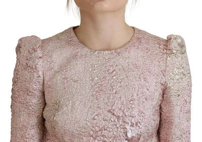 Dolce & Gabbana Pink Jaquard 3/4 Sleeve Sheath Midi Dress In Pink