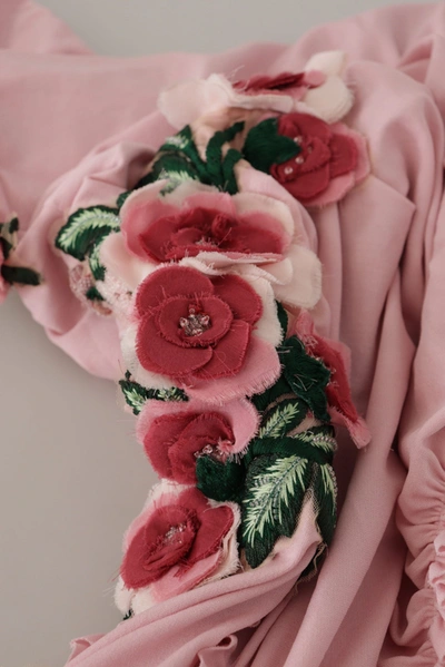 Dolce & Gabbana Pink Flower Embellished One Shoulder Dress In Pink