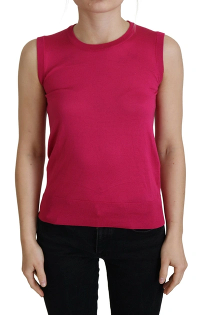 Shop Dolce & Gabbana Chic Pink Silk Sleeveless Tank Top Women's Vest