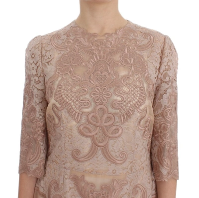 Shop Dolce & Gabbana Elegant Pink Lace Embroidered Shift Women's Dress