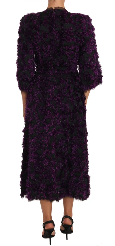 Shop Dolce & Gabbana Elegant Fringe Sheath Dress In Purple &amp; Women's Black