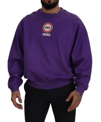 Shop Dolce & Gabbana Elegant Purple Cotton Crewneck Men's Sweater