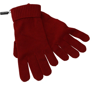 Dolce & Gabbana Red 100% Cashmere Knit Hands Mitten S Gloves In Red