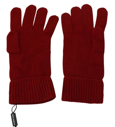 Dolce & Gabbana Red 100% Cashmere Knit Hands Mitten S Gloves In Red