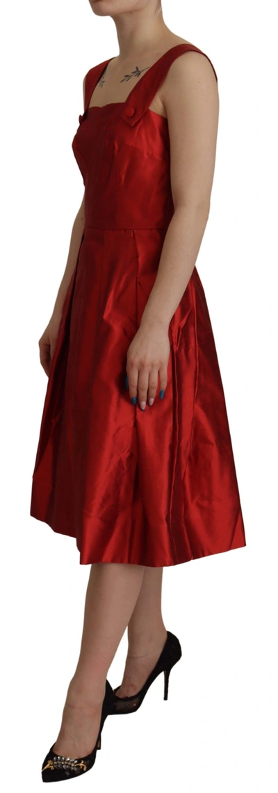 Dolce & Gabbana Red A-line Pleated Satin Silk Dress In Red