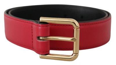 Shop Dolce & Gabbana Elegant Red Leather Belt With Gold-tone Women's Buckle