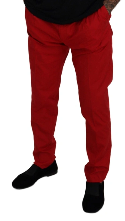Shop Dolce & Gabbana Elegant Slim Fit Crimson Men's Chinos In Red