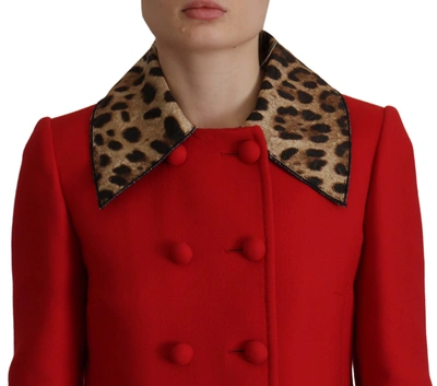 Shop Dolce & Gabbana Elegant Red Leopard Trench Women's Coat
