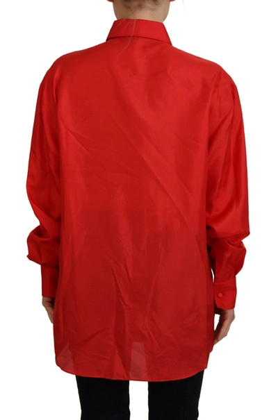 Dolce & Gabbana Red Silk Collared Long Sleeves Dress Shirt Top In Red