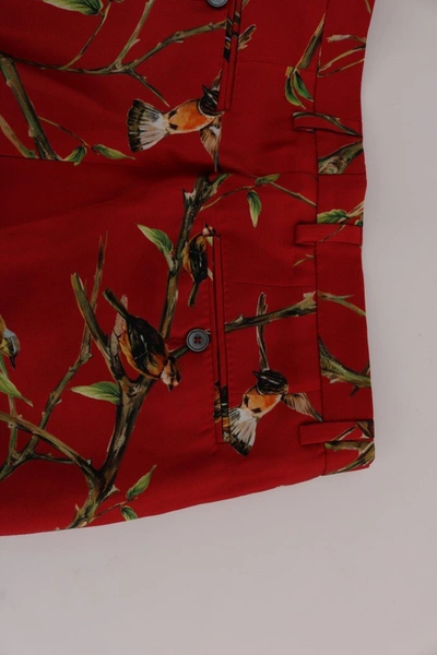 Dolce & Gabbana Red Silk Bird Print Dress Pants In Red