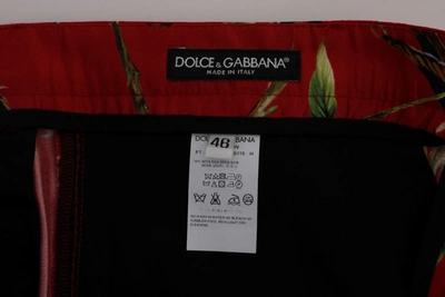 Dolce & Gabbana Red Silk Bird Print Dress Pants In Red