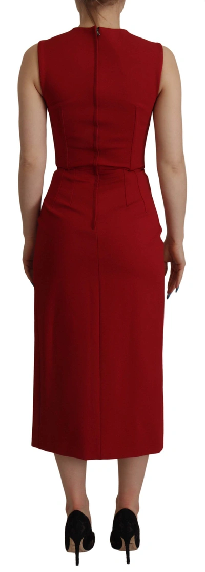 Dolce & Gabbana Red Sweetheart Sleeveless Midi Stretch Dress In Red