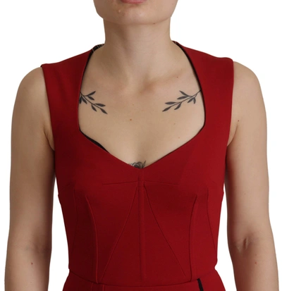 Dolce & Gabbana Red Sweetheart Sleeveless Midi Stretch Dress In Red