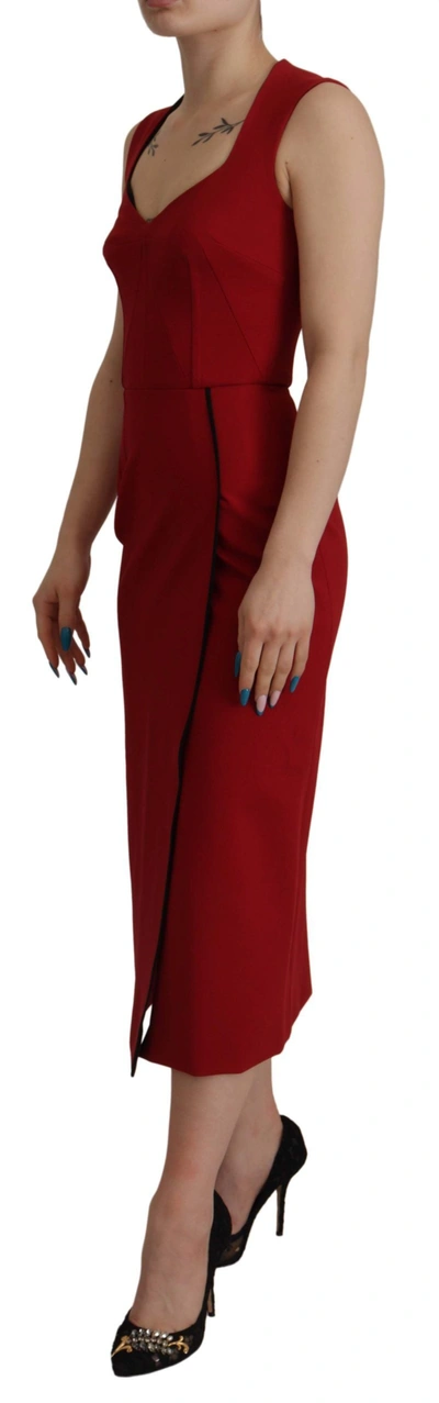 Dolce & Gabbana Red Sweetheart Sleeveless Midi Stretch Dress In Red