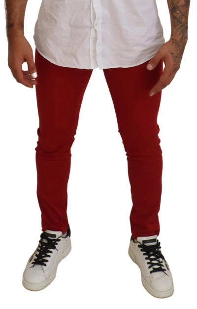 Shop Dolce & Gabbana Elegant Skinny Red Denim Men's Jeans