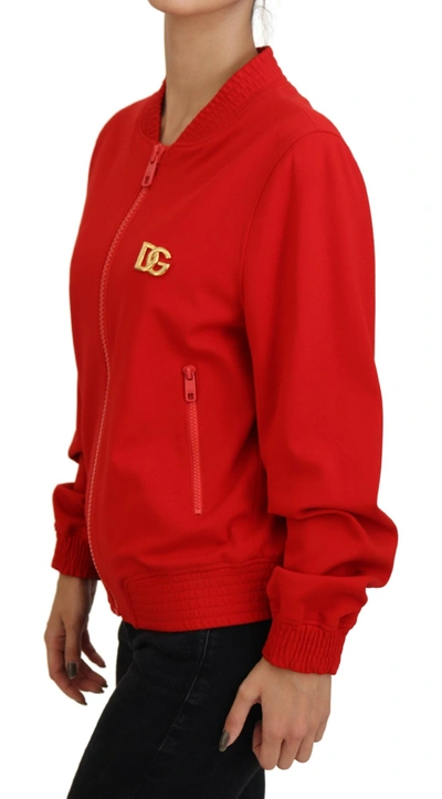Shop Dolce & Gabbana Red Viscose Full Zip Dg Logo Blouson Women's Sweater