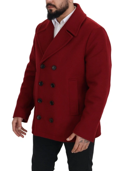 Shop Dolce & Gabbana Elegant Red Double Breasted Wool Men's Jacket