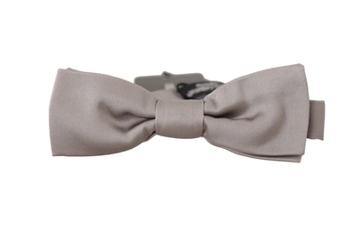 Shop Dolce & Gabbana Elegant Silver Silk Bow Tie For Sophisticated Men's Evening