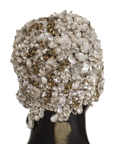 Shop Dolce & Gabbana Elegant Crystal-encrusted Cloche Women's Hat In Silver