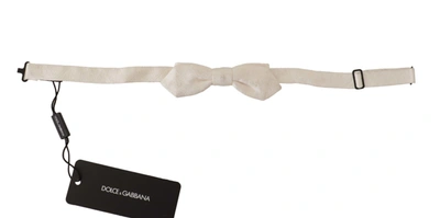 Dolce & Gabbana White 100% Silk Slim Adjustable Neck Papillon Tie In White