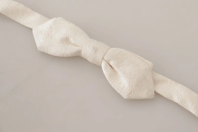 Dolce & Gabbana White 100% Silk Slim Adjustable Neck Papillon Tie In White