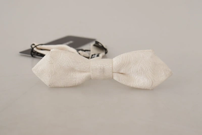 Dolce & Gabbana White 100% Silk Slim Adjustable Neck Papillon Tie In White