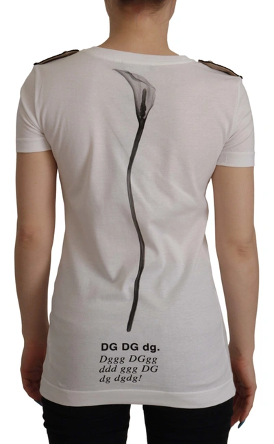 Dolce & Gabbana White Black Roses Crewneck Cotton  T-shirt In White