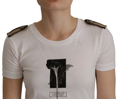 Dolce & Gabbana White Black Roses Crewneck Cotton  T-shirt In White